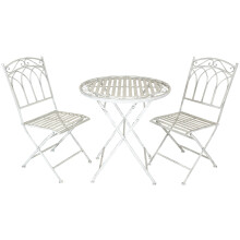 Charles Bentley Rustic Wrought Iron Bistro Set Lightweight Garden Outdoor, Strong & Sturdy in an Antique White