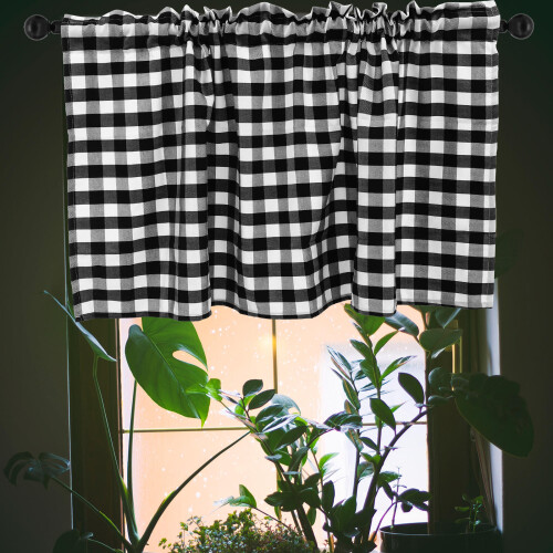 Zwart-Wit Geruit Valance Voor Keuken Polyester Decoratief 2