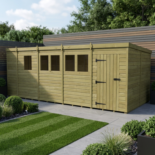 17 x 8 Pent Shed Tanalised (Single Door, With Windows)
