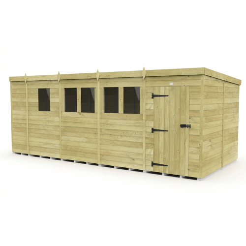 17 x 8 Pent Shed Tanalised (Single Door, With Windows) 1