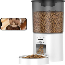(WHITE) Wifi Smart Cat Feeder With 1080P Camera 4L Tank App Control Two Way Audio