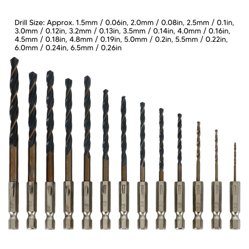Bohrer 13er Set 1/4 Zoll Sechskant 1