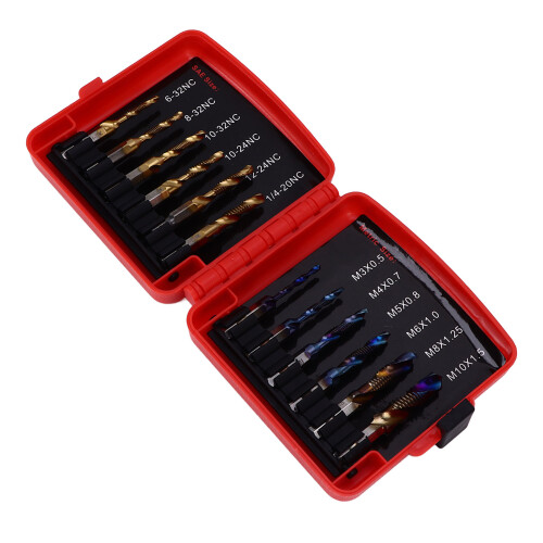 12er Set HSS Kombi-Gewindebohrer metrisch imperial 2