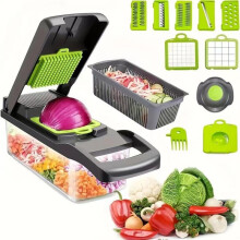 Razatoare Multifunctionala Premium 14 in 1 Vegetable and Fruit Slicer, Veggie Slicer Grater Cutter Chopper, Grey/Green