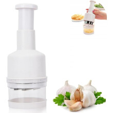 Manual Rotary Vegetable Chopper for Onion and Garlic, 6 Stainless Steel Blades, Ideal for Salads and Quick Prep, White, 21 x 9 cm