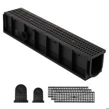 Caniveau de Drainage Linéaire Extérieur-Duoku-1018x154x202 mm, Lot de 4 PEHD, avec Grilles et Embouts, Drainage de Terrasses, Noir