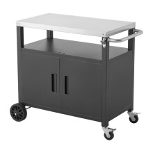Buitenste Desserte 92,4 cm-Duoku-met RVS Plateau en Kast, voor Barbecue, Tuin en Terras, Voorzien van Wielen