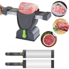 Stainless Steel Adjustable Thickness 2 or 4mm Meat Slicer with Plastic Holder Gray for Home and Commercial Use