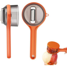 2-in-1 Fruit and Vegetable Peeler Non-Slip Stainless Steel Blade Orange with Collection Container