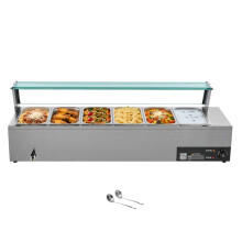 Chauffe-Prato Elétrico a Vapor 1500 W-Duoku-Buffet Aquecedor em Aço Inoxidável, Banho-Maria com 6 Recipientes 1/3, Tampa de Vidro