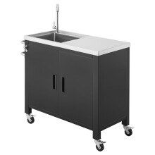 Plancha de Desserte 96,5 cm-Duoku-con Fregadero y Armario, Carrito de Barbacoa para Jardín, Terraza y Cocina Exterior, con Ruedas
