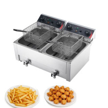 Friteuse Électrique Professionnelle-Duoku-Double Cuve de 7 L, 5000 W, avec Paniers, Couvercles, Thermostat, Minuterie et Protection