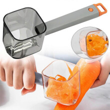 Orange Vegetable Peeler with Stainless Steel Serrated Blade, Collection Container, Easy to Clean, Hanging Hole, 20x6 cm, 1 Piece