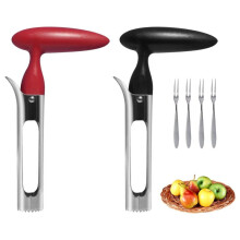 (Black) SINBINTA Apple Corer Set of 2, Sharp Stainless Steel Blades, Non-Slip Ergonomic Handle, Fruit Coring Tool, 17.5x10 cm, Silver/Red/Black