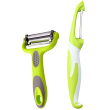 SINBINTA Vegetable and Fruit Peeler Set of 2, Stainless Steel/PP, 14x7.1cm/18x5.2cm, Ergonomic Non-Slip Handle, Easy to Clean, Green