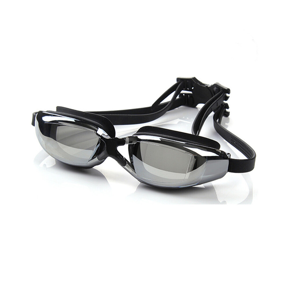 (Black) Unisex Swimming Glasses Anti-fog Anti-UV Adjustable Diving Goggles Leak-Proof