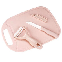 (Light Blue) 3-Piece Fruit Knife and Peeler Set Ceramic Blade Non-Rust Pink Kitchen Tool