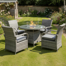 Oseasons Windsor Rattan 4 Seat Firepit Dining Set in Mixed Grey