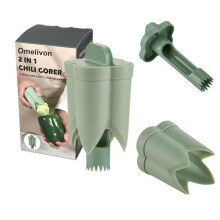 Omelivon 2 in 1 Pepper Corer Cutter, Green, 11.3x5.6x5.6cm, Vegetable Kitchen Tool