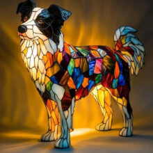 Statua in resina del Border Collie con luce notturna a LED, statuetta artistica decorativa per casa e scrivania