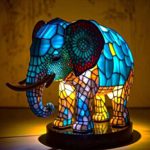 Lampada notturna a LED con ornamento in resina a forma di elefante, statua artistica, decorazione creativa per la casa e la s