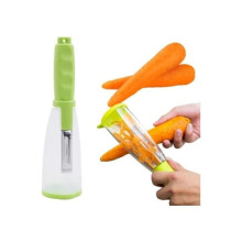 Stainless Steel Vegetable and Fruit Peeler with Integrated Storage Container, Ergonomic Handles, Kitchen Gadget