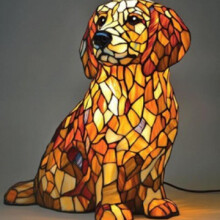 Lampada notturna a LED con golden retriever carino in resina, scultura animale decorativa unica per amanti dei cani