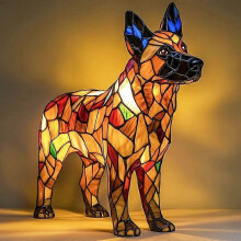 Statua in resina di cane pastore con luce notturna a LED, figurina artistica decorativa per casa e scrivania