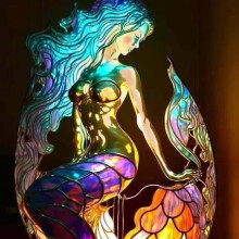 Lampada notturna a LED con ornamento in resina a sirena, statuetta artistica mitica, decorazione creativa per scrivania e cas