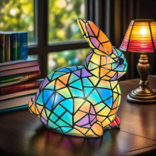 Statua artistica in resina a forma di coniglio con luce notturna a LED, ornamento creativo per casa e ufficio, ideale per ama