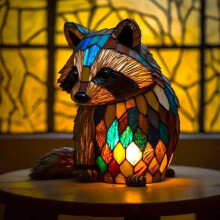 Lampada notturna a LED con ornamento in resina a forma di procione, statuetta artistica, decorazione creativa da tavolo per l