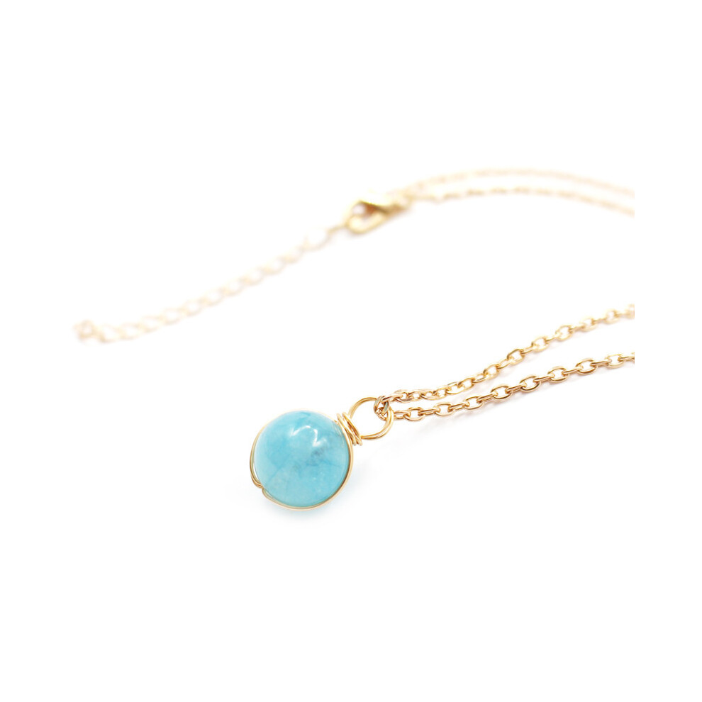 (Aquamarine) Crystal Gemstone Necklace with Healing Orb Pendant for Anxiety Relief