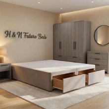 (Mink Plush, 4ft6" Double(2 Drawer Same Side)) New Plush Velvet Divan Bed Base Upholstered Drawer Storage 3FT 4FT 4FT6 5FT 6FT