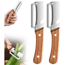 Multifunctional Vegetable Peeler 2-Pack, Stainless Steel Blade, Wood Handle, Bottle Opener, Essential Kitchen Tool