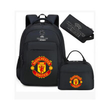 (Green Juventus) (Black Manchester United) Football star peripheral backpack student schoolbag three-piece lunch bag pencil bag children men's style