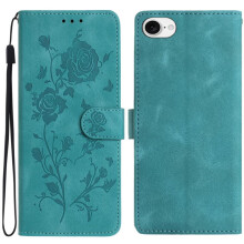 (iPhone 16e, Green) for iPhone 16e Wallet Case Rose Pattern Imprinted Leather Flip Stand Phone Cover