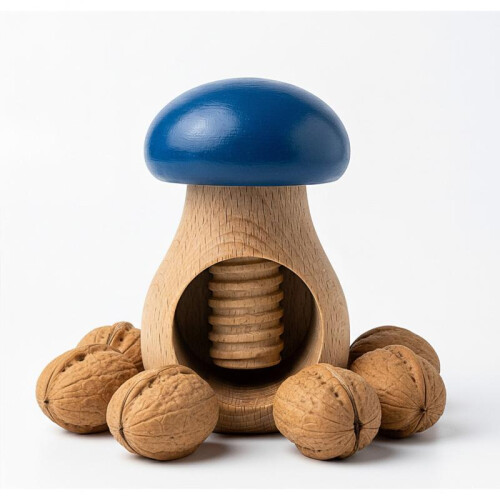 Wooden Walnut Cracker Peewit Mushroom Shape Blue Top 10x6cm Nutcracker 1