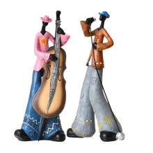 2PCS Jazz Band Player Figurines Vintage Musician Figure Desktop Ornament Resin Statues Retro Sculpture Home Indoor Decor