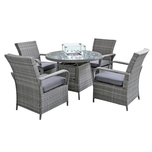 Oseasons Windsor Rattan 4 Seat Firepit Dining Set in Mixed Grey 1