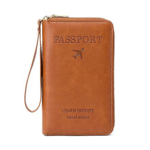 (Brown/One size) 2025 New Leather Women's Long Passport Holder Document Bag Large Capacity Simple Fashion Multi-Functional Wallet