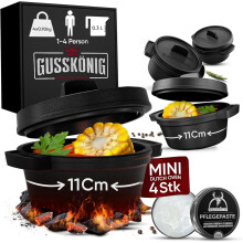 (4x 300ml) GUSSKÖNIG Dutch Oven Set Mini ⓠ6x 300 ml Gusseisen Mini Topf mit Deckel