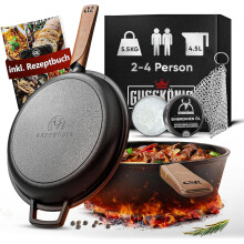 (3L+1,5L) GUSSKÖNIG Dutch Oven 2in1 Eingebrannter Gusseisen Topf 3L & Gusspfanne 1,5L
