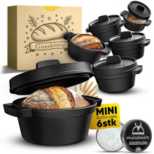 (6x 300  ml) GUSSKÃ–NIG Gusseisen Brotbacktopf 4,5L mit GÃrkÃ¶rbchen & Deckel