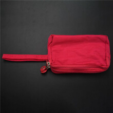 2X Women Small Wallet Washer Wrinkle Fabric Phone Purse Three Zippers Portable Make Bag Rose Red