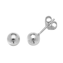 (5mm) 9ct Carat White Gold Ladies Ball Stud Earrings - 5, 6mm