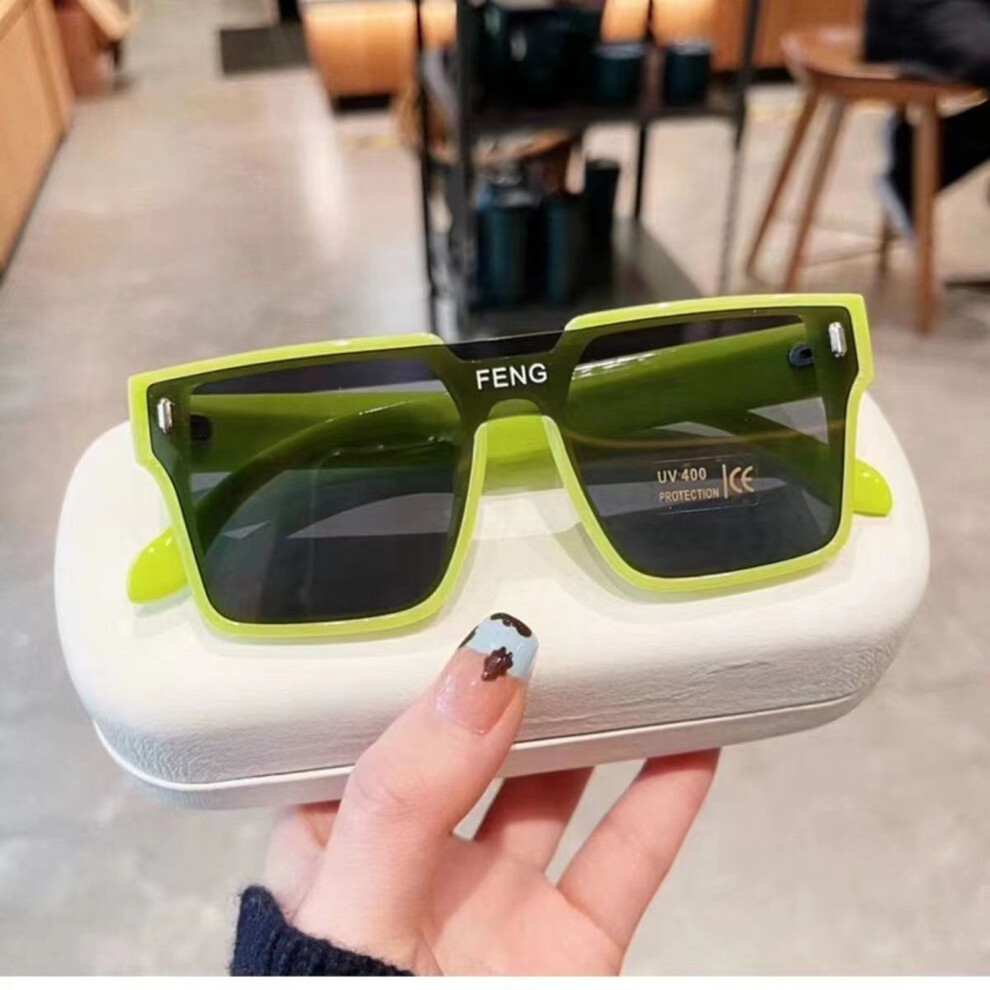 Hue-Grain (Fluorescent Green) Uv Square Sunglasses For Women & Men