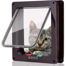 (S, Brown) 4 Way Locking Large Cat Door Weatherproof Interior Exterior Pet Door for Cats and Small Dogs_js18