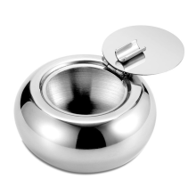 Ashtray, Newness Stainless Steel Modern Tabletop Ashtray With Lid1pcs-silver