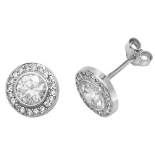 Classical 9ct White Gold Ladies Cluster Stud Earrings with Cubic Zirconia/CZ - 10mm*10mm