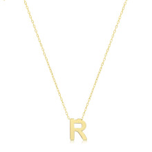 (R) Stylish 9ct Carat Yellow Gold Ladies Letter / Initial Pendant and Chain - 41.9cm
